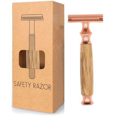 China Double Edge Equips Eco-Friendly Natural Wooden Bamboo Handle Razor Double Edge Safety Razor For Facial And Body Shaving for sale