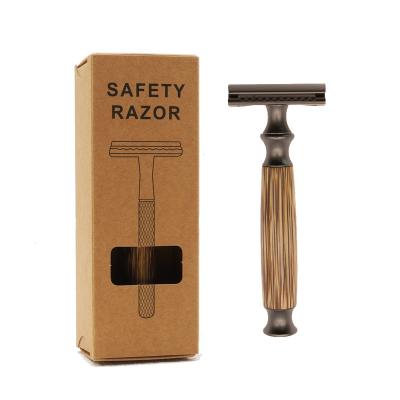 China Wholesale Eco-Friendly High Quality Matte Black Plated Wooden Handle Twin Blade Men Shaving Safety Razor for sale