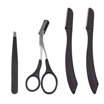 China Hot Selling Portable 4pcs Eyebrow Hair Removal Scissors Eyebrow Trimming With Precision Cover Trimmer Eyebrow Set for sale