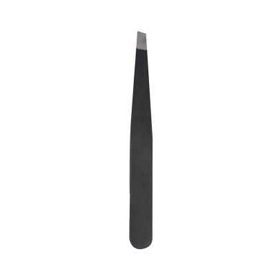 China Anti-static Black Slant Eyebrow Stainless Steel Eyelash Tweezers for sale