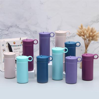 China Custom Portable Hot Stocked Straw Vacuum Flask With Lid Logo Handle Water Bottle Stainless Steel Thermos for sale