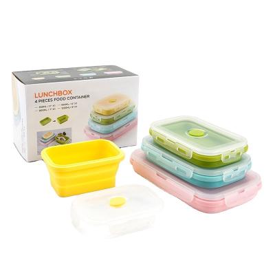 China Wholesale Biodegradable Collapsible Adult Folding Tiffin 4 Pieces Into School Silicone Food Folding Container Kids Bento Lunch Box Sets for sale