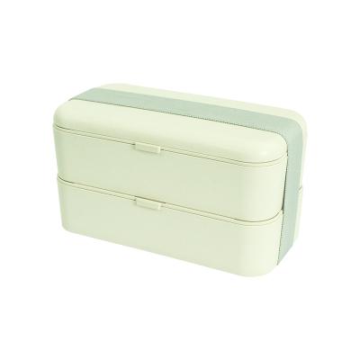 China Freshness Keeping Custom Fiber Storage Box Container Waterproof Double Layers Bamboo Strap Lunch Box for sale