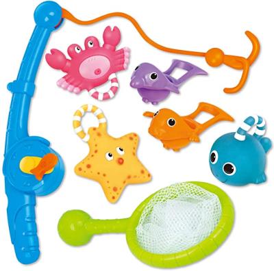 China Popular Fishing Toys Fishing Floating Squirts Toy And Water Scoop With 8 Pack Fish Net Game In Tub Bathroom Pool Bath Time For Kids for sale