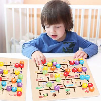 China Cartoon Toy Montessori Wooden Toys Maze Slide Puzzle Board Digital Jigsaw Alphabet Matching Early Educational Toys For Children for sale