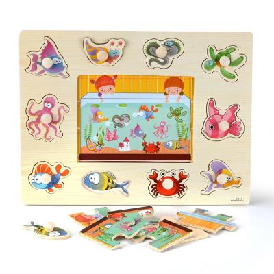 China Fruit Wooden Animal Puzzle Montessori Cartoon Vehicle Wooden Animals Fruits 3D Puzzle Hand Grasp Boards For Kids Tangram Jigsaw Baby Educational Toys for sale