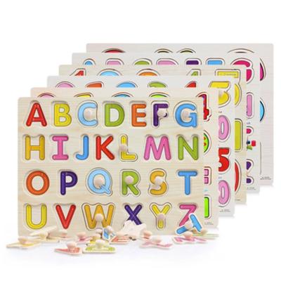 China Intelligence Baby Hand Grip Developing Wooden Puzzle For Kid Early Educational Toys With Alphabet And Number for sale