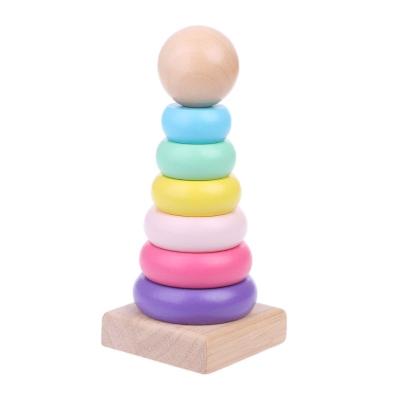 China Game of Hot Rainbow Color Stacking Ring Tower Stapelring Blocks Wood Toddler Baby Toys for sale