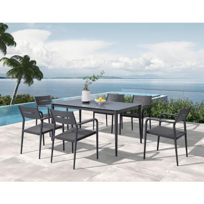 China Modern dining furniture outdoor dining furniture glass table set sling chair set aluminum outdoor furniture for sale