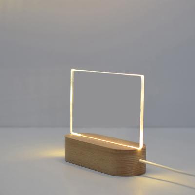 China Decorative 3D LED Night Light Table Bedside Lamp DIY Engrave Wooden Base Empty Acrylic Lamp for sale