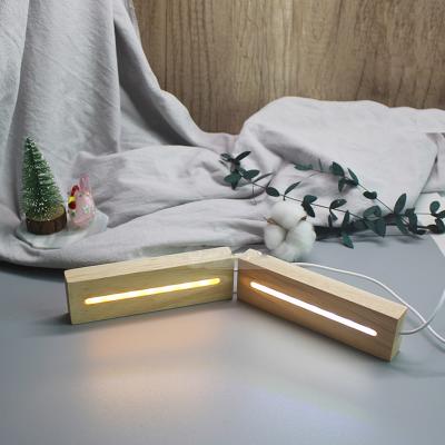 China Modern Hot Sale Rectangular Low Night Light Bedroom Lighting Rechargeable LED Night Lights Wooden Base for sale