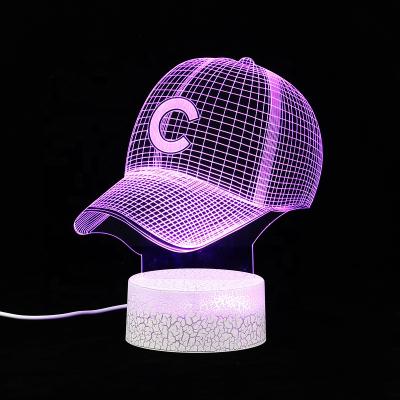 China Modern 3D LED Night Light 5V Baseball Hat Shaped 7 Colors Led Kids Bedside Acrylic Illusion Lamp for sale