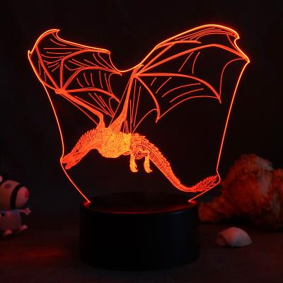 China 3D Bedroom Bedside Lamp with Remote Control 16 Color Changing Christmas 3D Dinosaur Illusion Lamps Acrylic Night Lights for sale