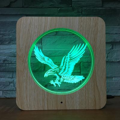 China Remote Control Bedroom Owl Wood Grain Night Light Led Atmosphere Bedroom Gift 3D Lamps Illusion Light Lamps for sale