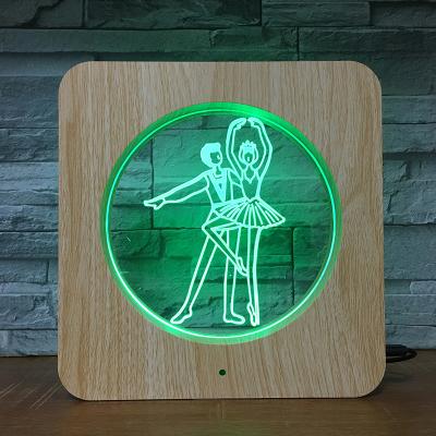 China Bedroom Dance Night Light 3d Illusion Lamp Color Changing Table Lamp Wood Grain Custom Gift Light for sale