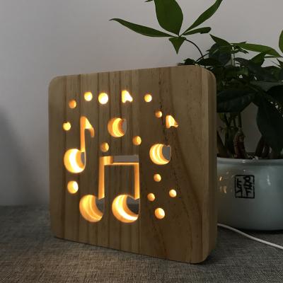 China Bedroom Wood Frame Night Lights 3D Wooden Illusion LED Table Lamp For Room Decoration for sale