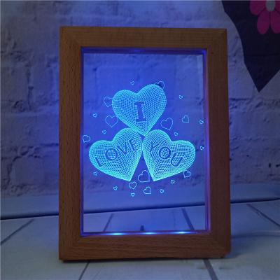 China Bedroom LED Photo Frame Light As Gift Business Promotional Sale Indoor 3D Illusion Table Night Lamp for sale