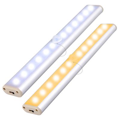 China Cool/Warm 10 LED USB Rechargeable/3*aaa Dry Battery Night Light Motion Sensor Modern LED Cabinet Light for sale