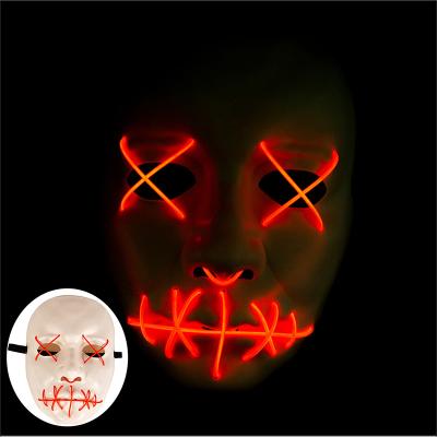 China Flashing-Life Size Face Shape Decorations Unique Scary Demon Slayer Halloween 3 Modes Face Cover Glow Latex Cool Luminous Face Mask For Teens for sale