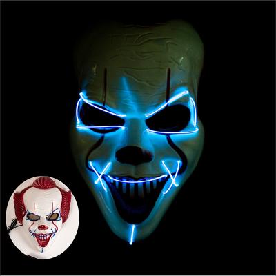 China Unique Shape Horror High Quality Cheap Wig Led Party Supplies 10 Colors Glow Party Mask Fun Clown Adjustable Face Mask Light Cable Costume for sale