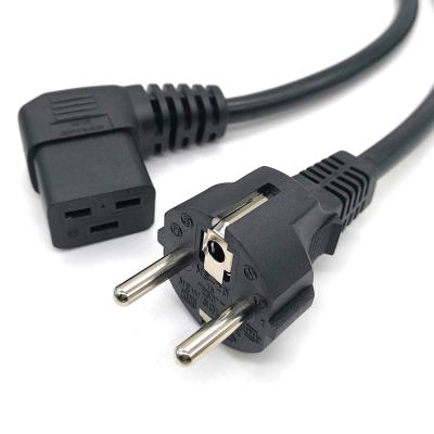 China Build EU 3pin Male to IEC 320 C19 Right Angle Power Cord 16A 250V (H05VV-F 3G*1.5mm2) 1.8m for sale