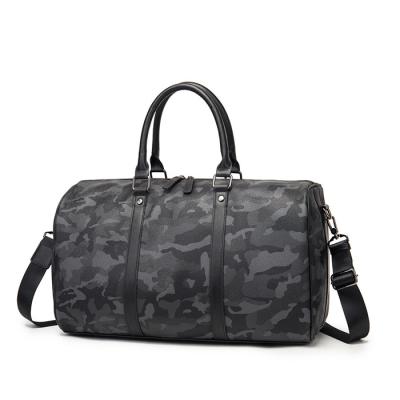 China Lightweight Vintage PU Leather Duffle Tote Handbag Plaid Lightweight Duffel Bag For Man Weekend Gym Travel Bag for sale