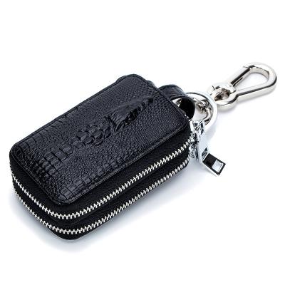 China Custom Logo Crocodile Pattern Car Key Case Zipper Classic Unisex Genuine Leather Key Case Waterproof Retro Custom Made for sale