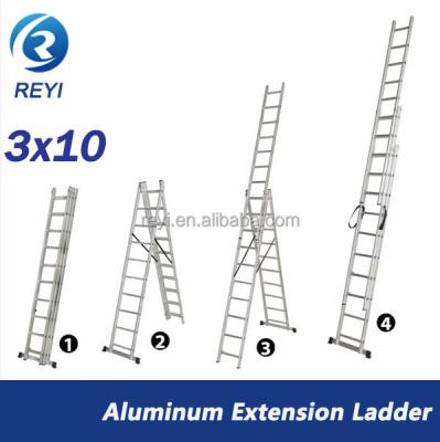 China Folding Ladders Combination Aluminum Ladder Triple Extension Ladder with 3x10 for sale