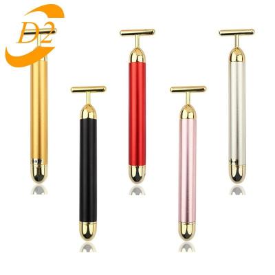 China Wrinkle Remover 24k Gold Vibrating Face Beauty Bar Facial Slimming Pulse Firming Roller Massager Facial Lift Skin Tightening Wrinkle Stick for sale