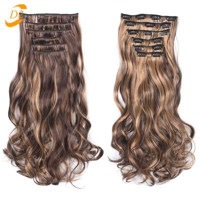 China U-Tip Curly Wavy Synthetic Hair 16 Long Clip In Hair Extension For Women High Temperature Fiber Ombre Fake Wig 6Pcs/Set for sale