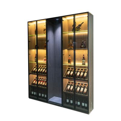 China Large Wine Shelf Wine Cellar Whiskey Glass Display Wine Rack Cabinet (Other) Design Adjustable Commercial Wooden Luxury Wall Display for sale