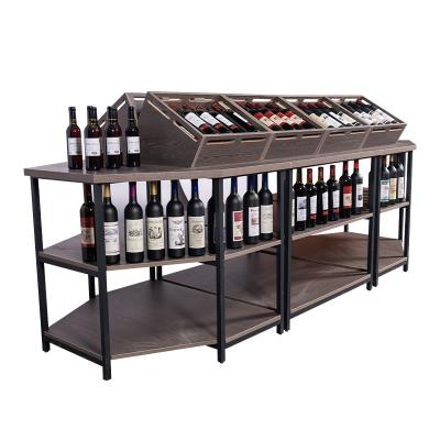 China Double Sided Grocery Shelf Rack Gondola Wine Shelving Supermarket Wood Shelf For Retail Store for sale