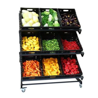 China OEM Single Sided Custom Store Display Gondola Supermarket Rack 1200mm 3 Layer Mobile Fruit and Vegetable Displays for sale