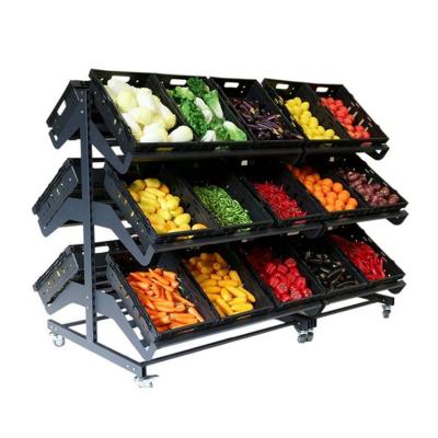 China Double Sided Multifunctional Mobile Supermarket Shelves Plastic Double Sides Gondola Mobile Fruit And Vegetable Displays Rack for sale