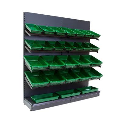 China Single Sided Free Design Supermarket Metal Shelves Stores 4 TIER WALL DISPLAY FRUIT AND VEGETABLE DISPLAYS Stand Rack for sale