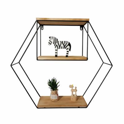 China Sustainable Home Decor Wood Shelves For Wall Shelf Wooden Wall Hexagon Floating Shelves Wall Mounted for sale