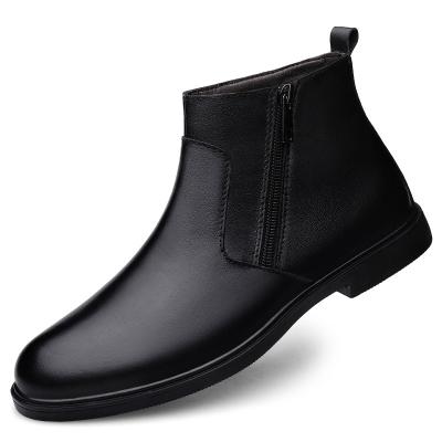 China Zipper- Black Genuine Leather Adult Chelsea Warm Winter Casual Boots 2021 Breathable Ankle Boots Men Shoes for sale