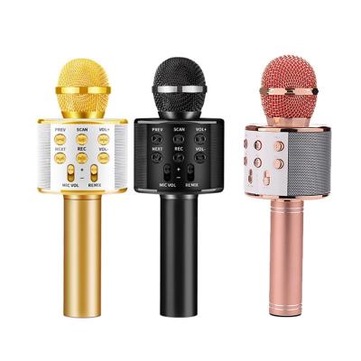 China Condenser Microphone Kids Party KTV Home Music With Speaker Portable Blue Tooth Radio Karaoke Player Handheld Microphone for sale