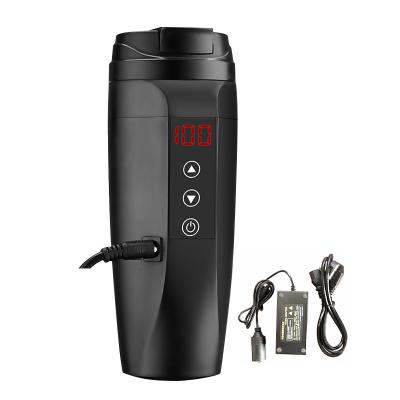 China Smart LED Touch Display Temperature 12/24V Stainless Steel Kettle Temperature Control Water Bottle Travel Electric Heating Mug for sale