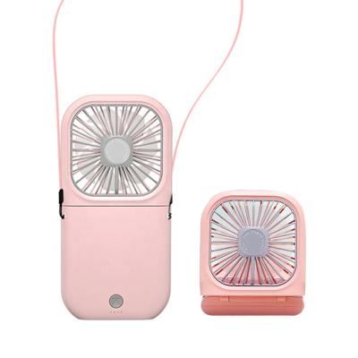 China Multifunctional Rechargeable Folding Hanging Neck Fans Mini Lanyard Fan Child Stents Portable Handheld Fan for sale