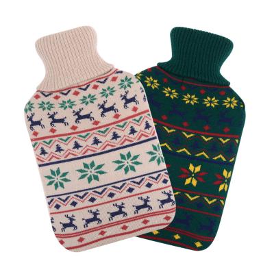 China FLANNEL Woven Pattern Hot Water Bag Rubber Bottle With Knitting Cover for sale