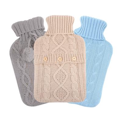 China Good Quality 2000ml FLANNEL Rubber Hot Water Bottle Bag With Twist Pattern Knitted Cover for sale