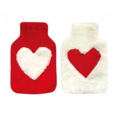 China FLANNEL Heart Shape Faux Fur Cover Hot Water Bottle With Cover for sale