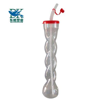 China Wholesale 500ml 24oz Beverage PET Plastic Twist Bar Slush Tea Beer Cup Slush Drinking Neck Bottle Yard Glass Long for sale