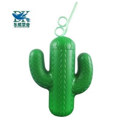 China Novelty 550ml 18OZ Cactus Shaped Slush Mug Bar Beer Tea Juice Water Juice Beverage Jar Cup Single Wall Plastic Drinking Yard Glass Mug With Straw for sale