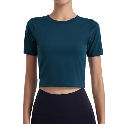 China Breathable Yoga Seamless Tops Ladies Gym Sport Fitness Multi-colors Short Sleeve Yoga T-Shirt for sale