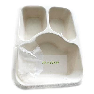 China Moisture Proof Biodegradable Compostable Transparent Thin Layer For Disposable Kraft Paper Sugar Cane Lunch Box for sale