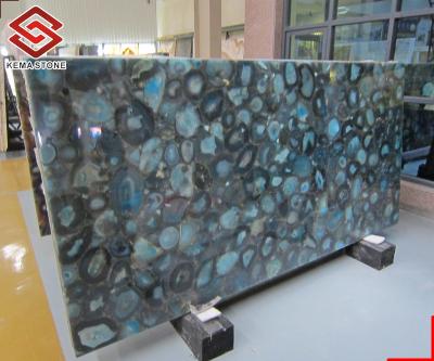 China Modern Dark Blue Semi Precious Agate Gemstone Stone Slabs For TV Background Translucent Wall for sale