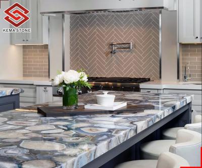 China Backlit Natural Stone Gray Agate Countertops For Kitchen Clear High Clear High Translucent for sale