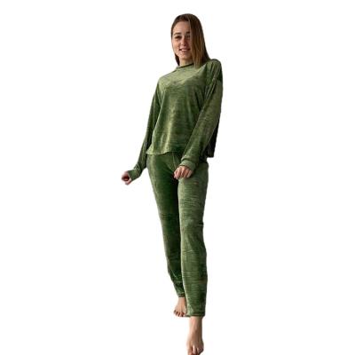 China 2021Velvet Round Neck Long Sleeve Pajamas Breathable Multicolor Warm Two Piece Pants Suit Comfortable Homewear for sale